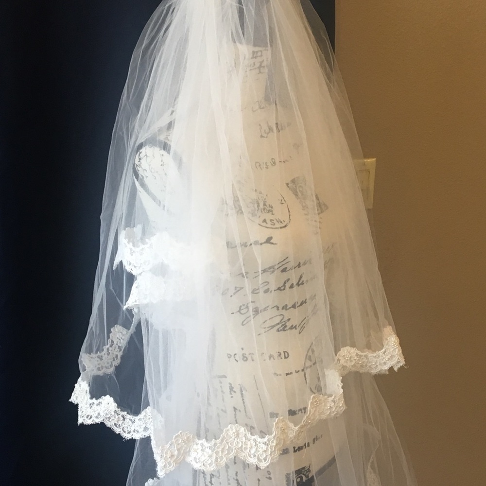 Bridal Veil, cathedral length, beaded lace trim